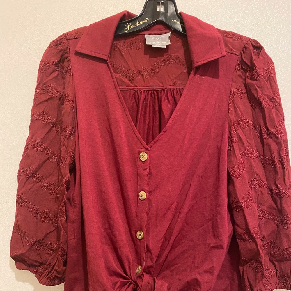 Anthropologie tie front 3/4 sleeve blouse